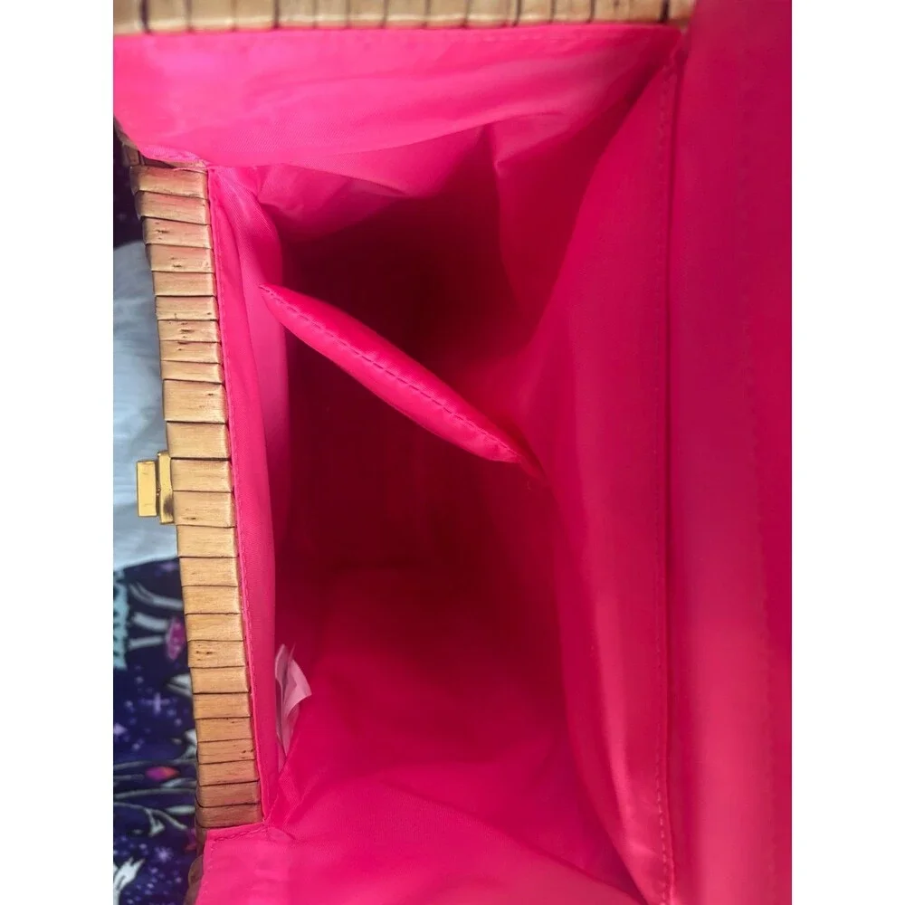 Lilly Pulitzer Wicker Rattan Wine/ Picnic Basket Tote Bag Cheek To Cheek Print